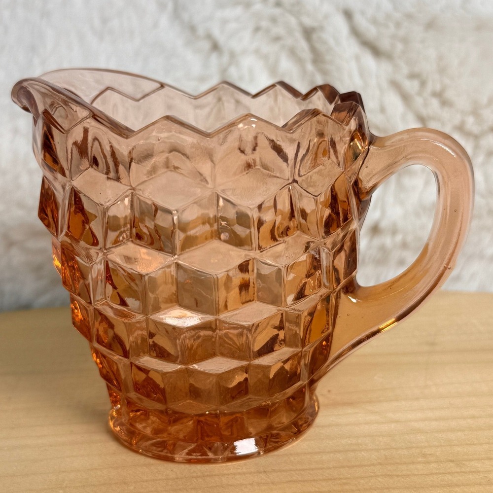 Fostoria Pink American Creamer 2056 Pattern Cubist Glass Vintage Peach Salmon
